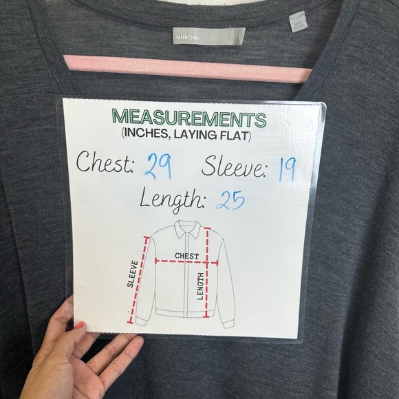 VINCE 100% Wool‎ Sweater Women’s S Gray V-neck Long Sleeve Knit Slouchy Neutra - Picture 6 of 12